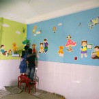 Vẽ tranh tường trường mầm non dễ thương