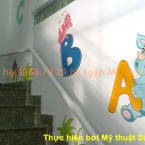 Vẽ tranh tường cầu thang trang trí cho trường mầm non thêm đẹp